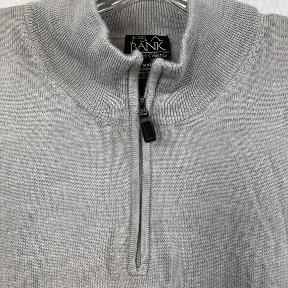 Jos. A Bank Sweater Mens Sz XXL Gray Merino Wool 1/4 Zip Pullover Lightweight - Picture 2 of 7